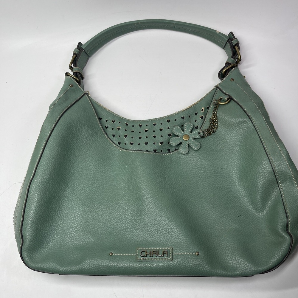 CHALA Sweet Hobo Teal Green Shoulder Bag Tote With Flower